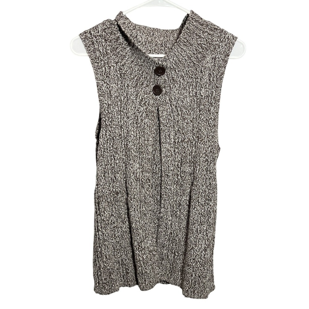 Kim Rogers Women's M Brown White Heathered Ribbed Knit Sweater Vest Collared